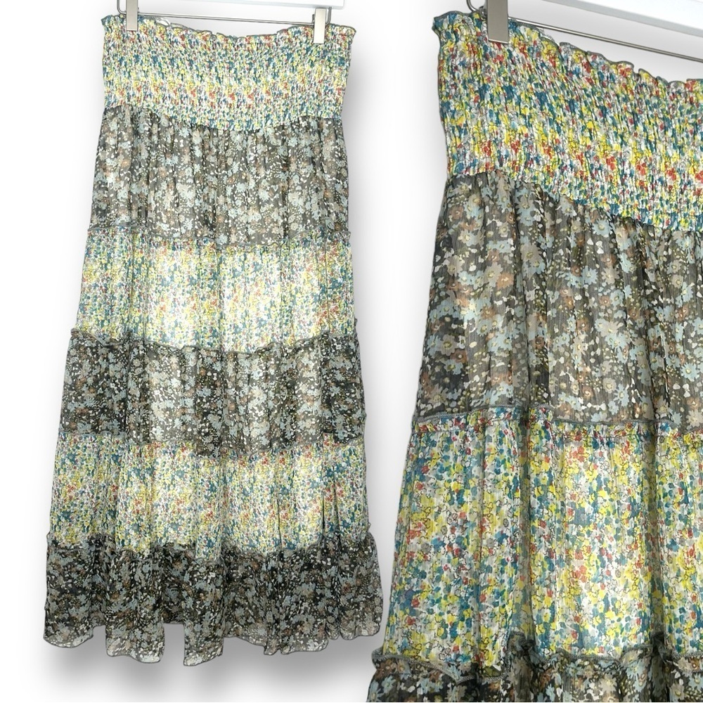 NWT Chaudry KC Maxi Skirt Lined Flowy Airy Boho Smocked Waist Size Medium